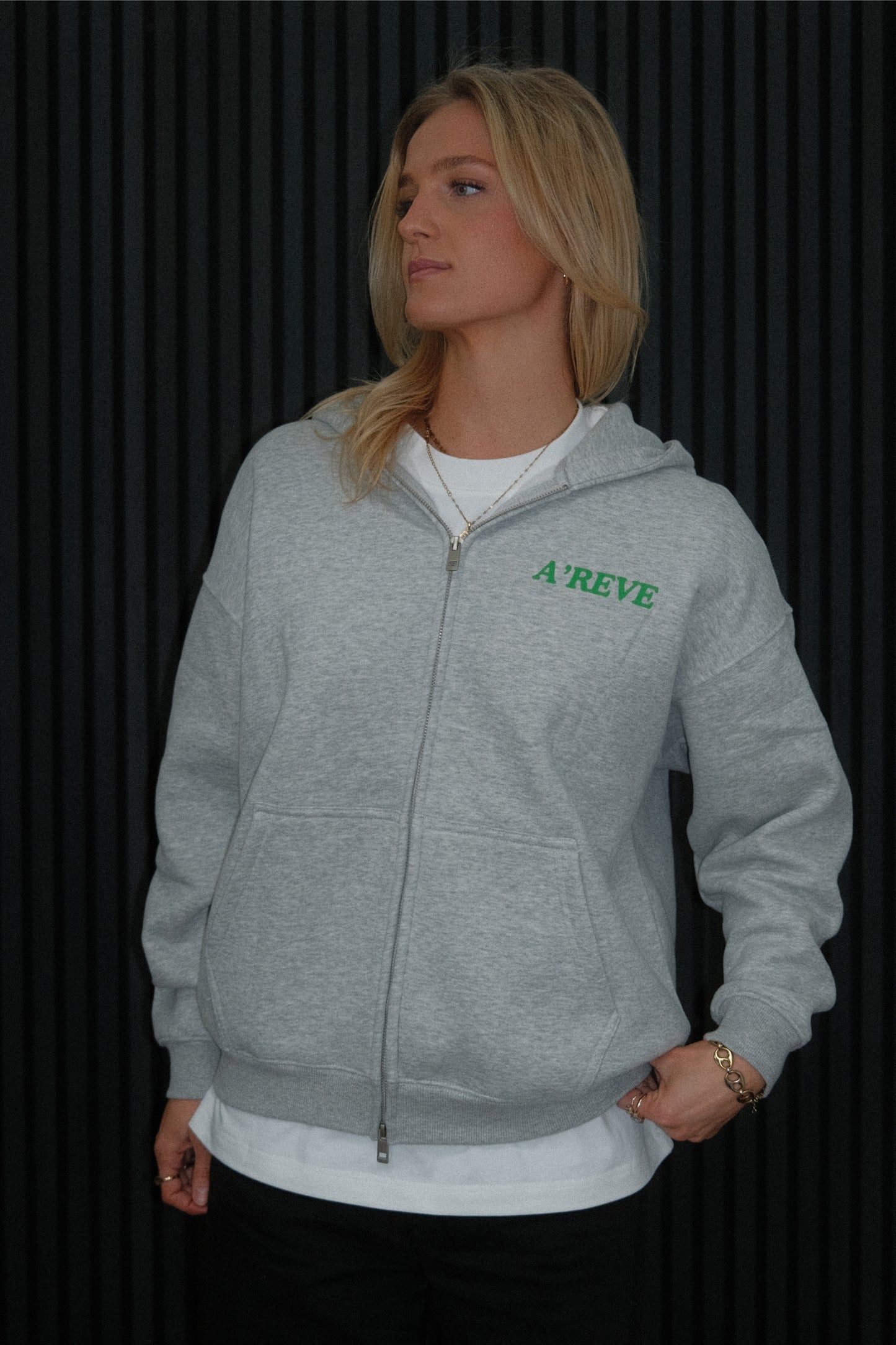 A’REVE Oversized Zip Hoodie - Grey