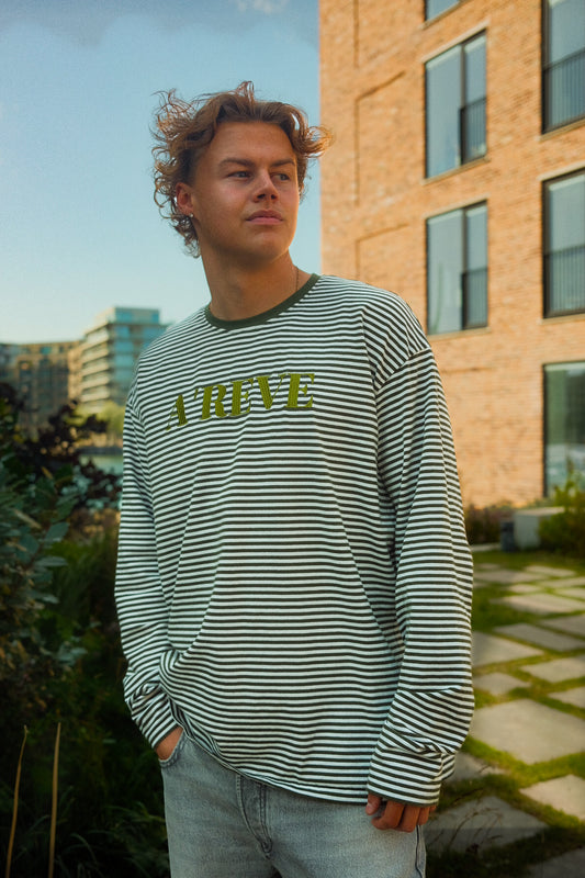 Long sleeve, Unisex - Creme White/ Olive Green
